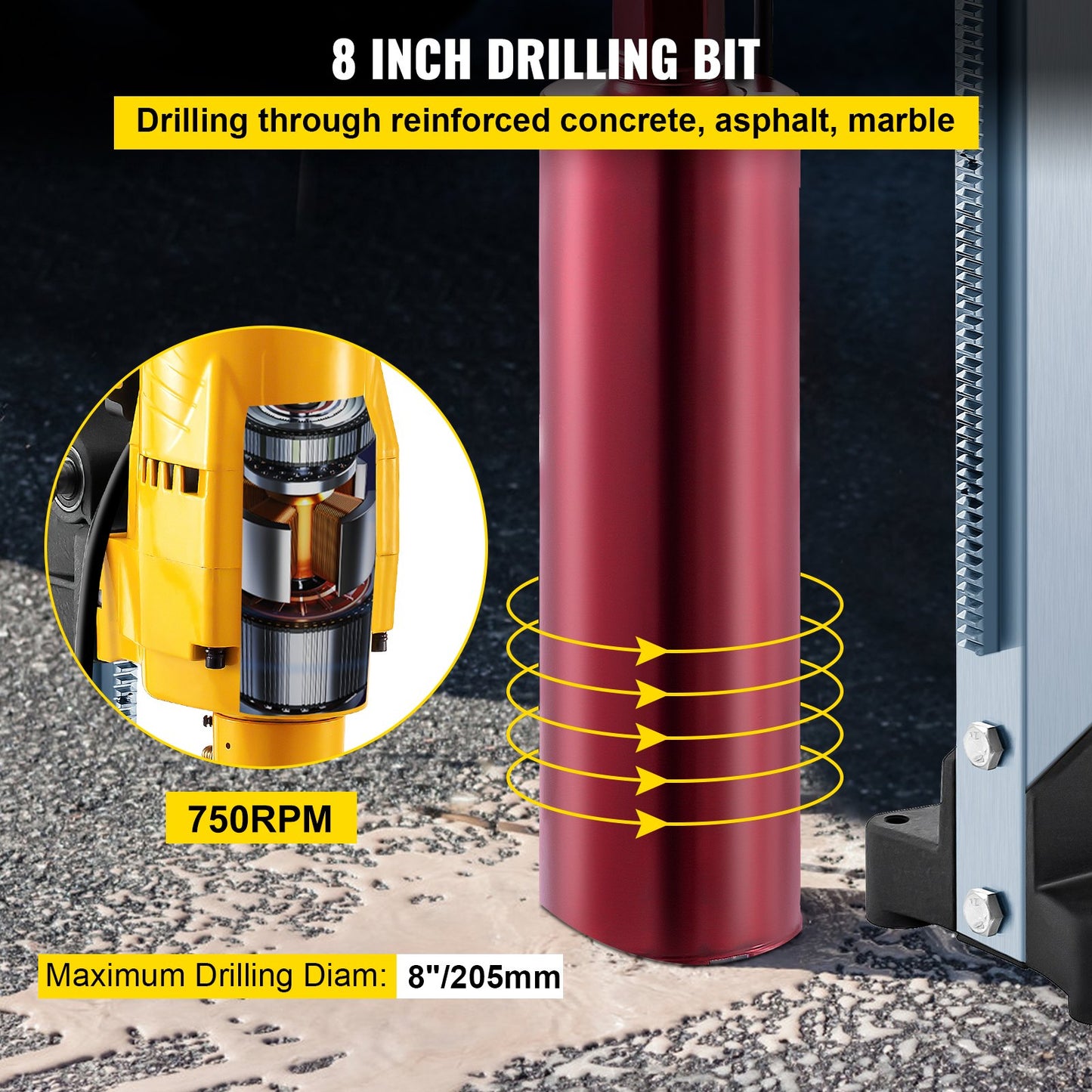 3980W Diamond Core Drilling Press Machine Concrete Drill Machine Max 205MM Drill Stand bits Machine 205MM Motor with Stand & Drill Bits