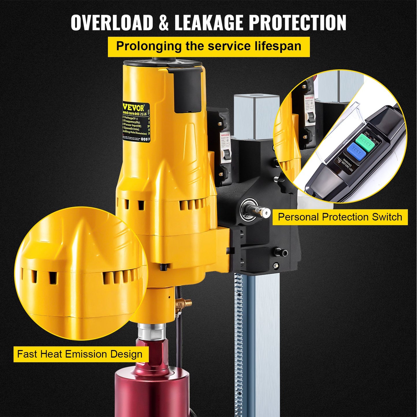 3980W Diamond Core Drilling Press Machine Concrete Drill Machine Max 205MM Drill Stand bits Machine 205MM Motor with Stand & Drill Bits