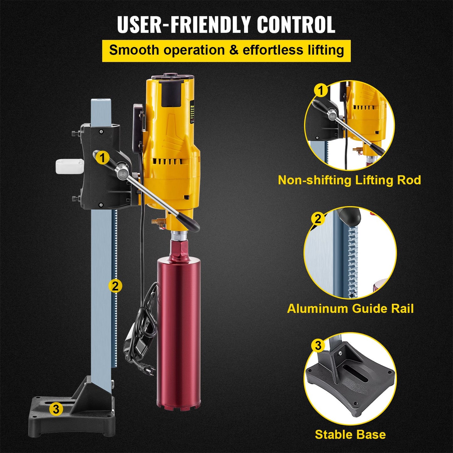 3980W Diamond Core Drilling Press Machine Concrete Drill Machine Max 205MM Drill Stand bits Machine 205MM Motor with Stand & Drill Bits