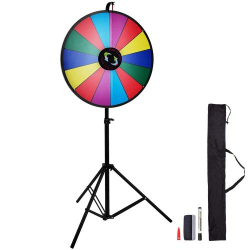 24” Color Prize Wheel Tripod Floor Stand Color Prize Wheel 14 Slots Dry Ease Fortune Spinner Fortune Spinning Game
