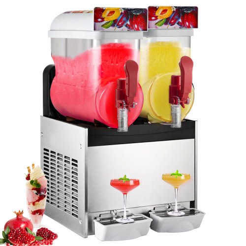 Commercial Frozen Drink Slush Machine 2 x15L Slushy Machine Frozen Drink Slush Making Machine 2 Cylinder Snow Melting Machine for Commercial and Home Use