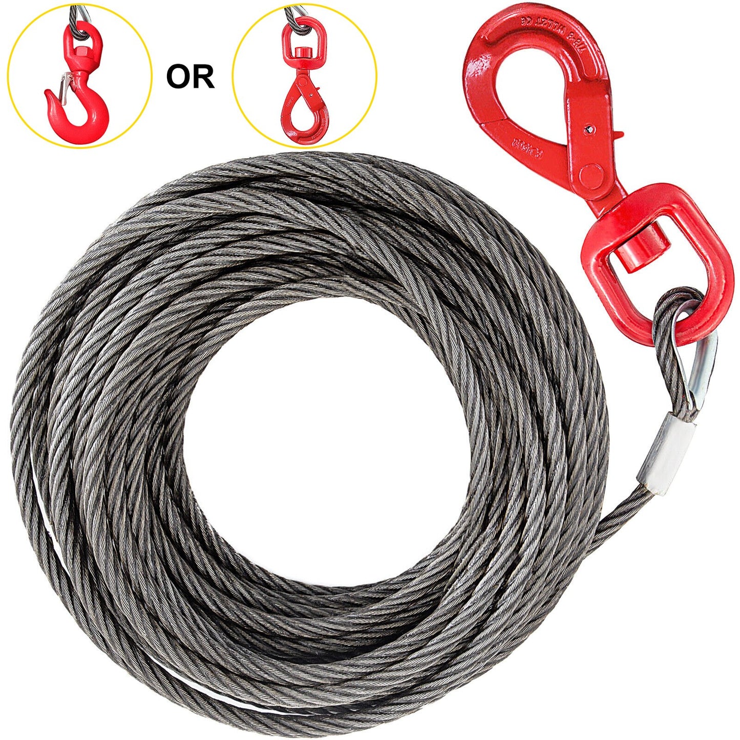 Winch Cable 4400 lbs Capacity, Winch Wire Cable 50 Ft Length, Steel Cable Wire Rope with Self-locking Swivel Hook, 3/8 Inch Steel Core Winch Cable with Hook, for Truck Towing Lifting Pulling