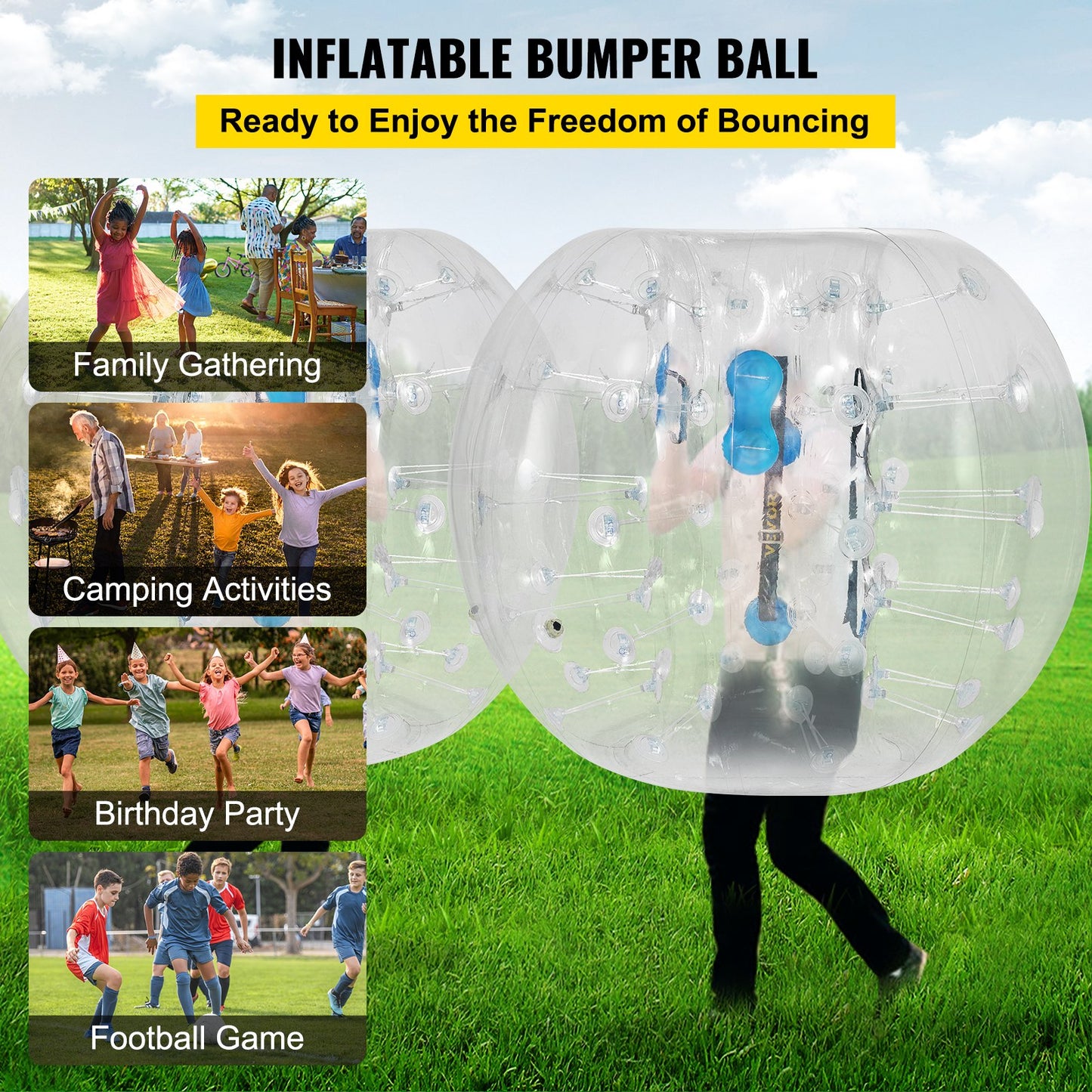 2Pcs PVC Zorbing Ball Family Fun Zorb Ball Soccer Bubble for Adults or Child 1.2M Inflatable Bumper Football Outdoor Activity Zorb Balls Transparent