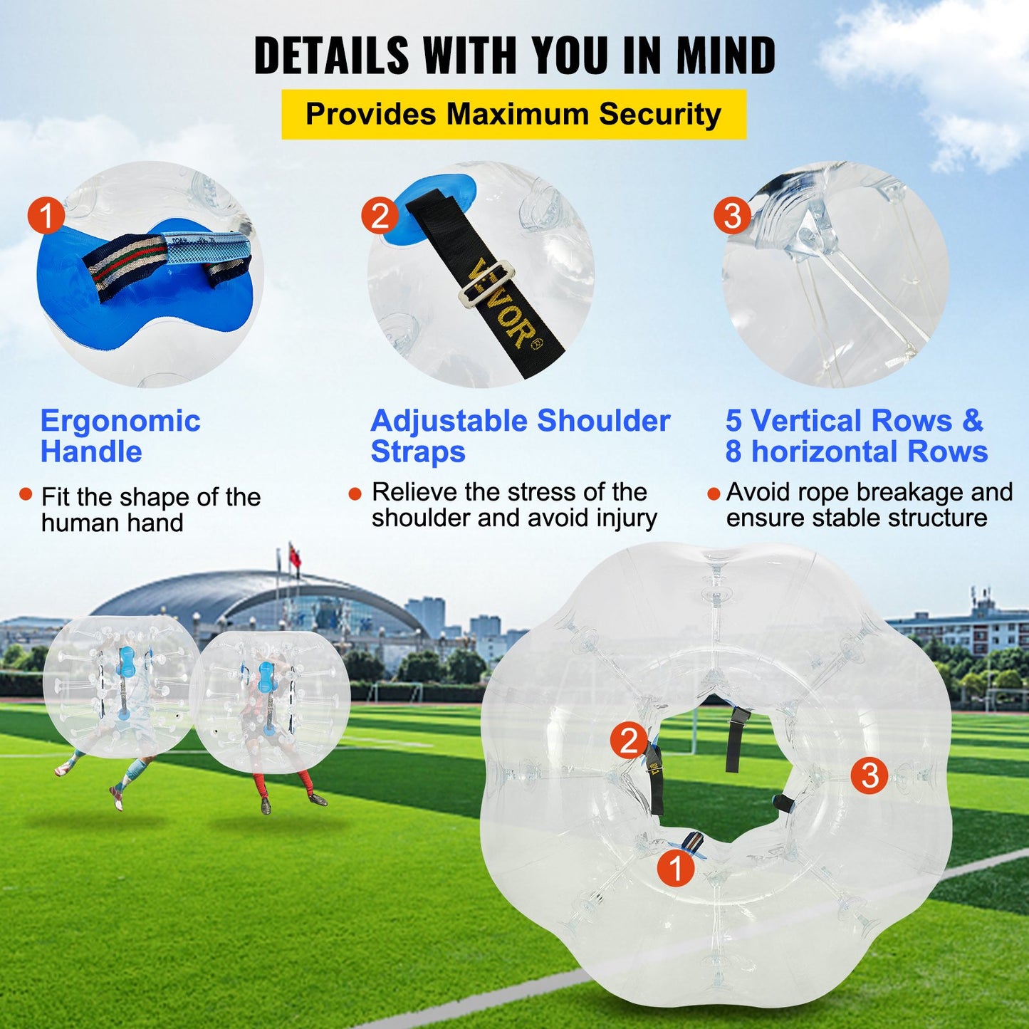 2Pcs PVC Zorbing Ball Family Fun Zorb Ball Soccer Bubble for Adults or Child 1.2M Inflatable Bumper Football Outdoor Activity Zorb Balls Transparent
