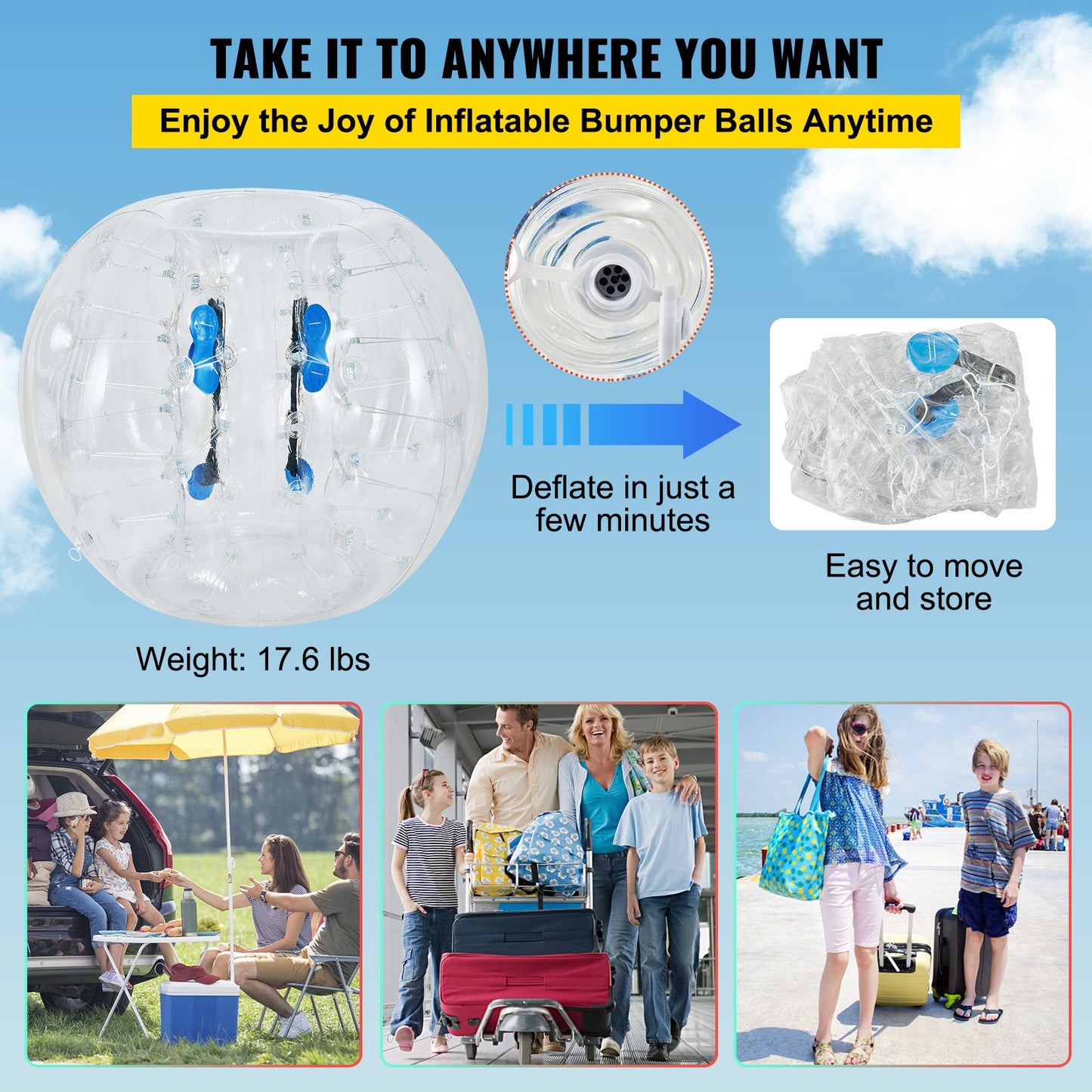 2Pcs PVC Zorbing Ball Family Fun Zorb Ball Soccer Bubble for Adults or Child 1.2M Inflatable Bumper Football Outdoor Activity Zorb Balls Transparent