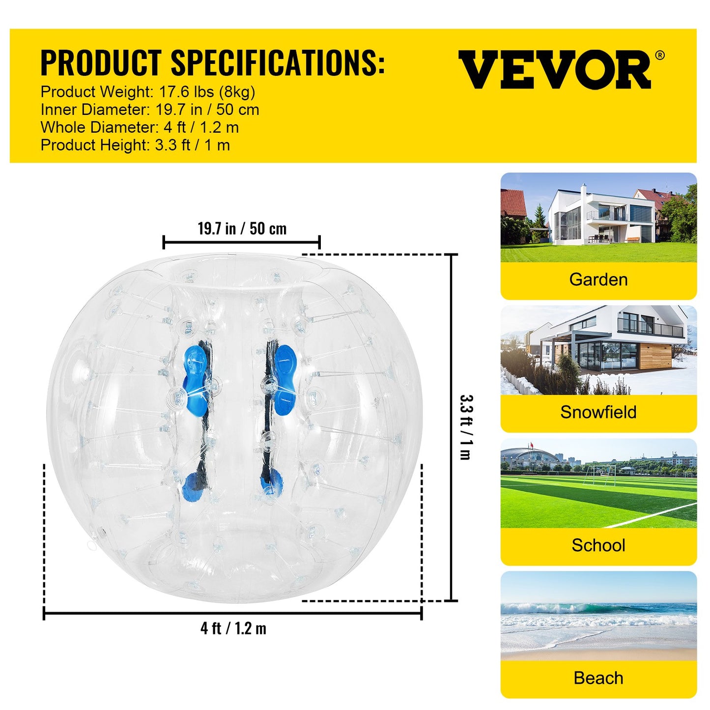 2Pcs PVC Zorbing Ball Family Fun Zorb Ball Soccer Bubble for Adults or Child 1.2M Inflatable Bumper Football Outdoor Activity Zorb Balls Transparent