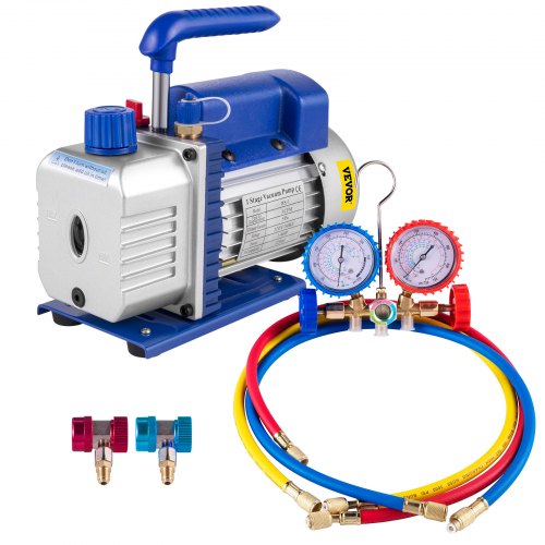 3CFM 1/4HP Refrigerant Vacuum Pump Kit, 84 L/min Refrigerant Controlled Tools HVAC Single Stage AC Vacuum Pump A/C Manifold Gauge Set Refrigerant (3CFM 1/4HP)