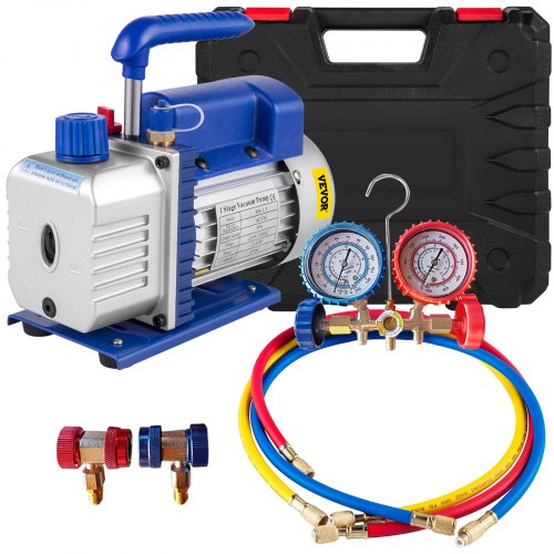 4CFM 1/4hp Air Vacuum Pump HVAC Refrigeration AC Manifold Gauge Set R134a Kit