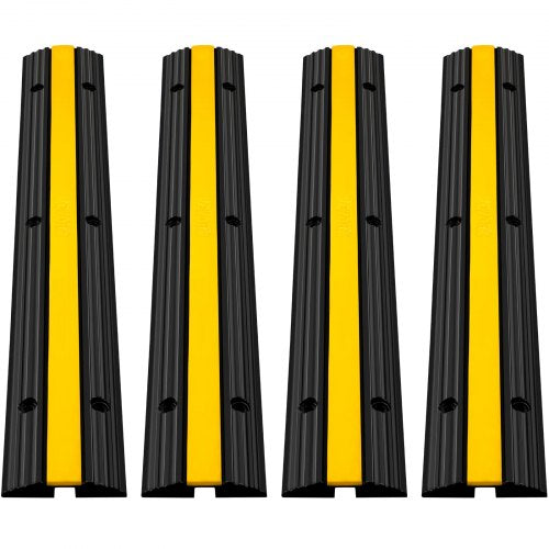 4 Pack of 1-Channel Rubber Cable Protector Ramps Heavy Duty 18000Lbs Load Capacity Cable Wire Cord Cover Ramp Speed Bump Driveway Hose Cable Ramp Protective Cover