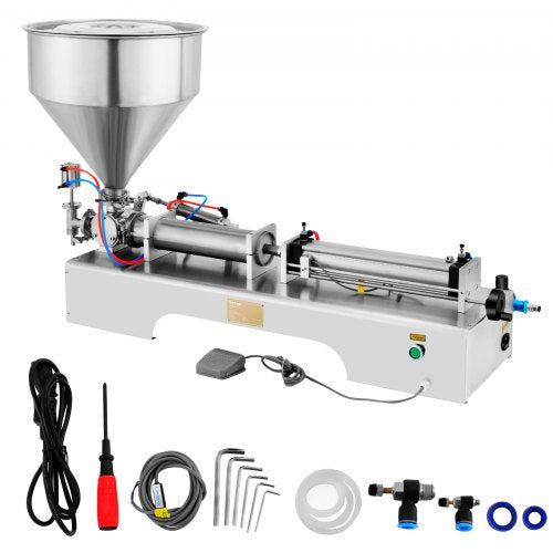 Horizontal Pneumatic Liquid Paste Filling Machine 50-500ML Volume, Cream Filling Machine 30L Hopper, Pneumatic Paste Filling Machine for Liquid and Paste