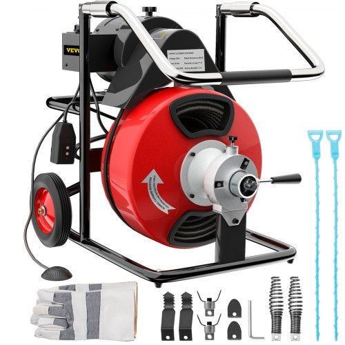 50FT X 1/2 Inch Drain Auger Pipe Cleaner Machine, 250W Electric Drain Auger Pipe Cleaning Machine, Electric Powerful Snake Sewer 230V Snake Sewer Bathtub with 3'' Double Cutter