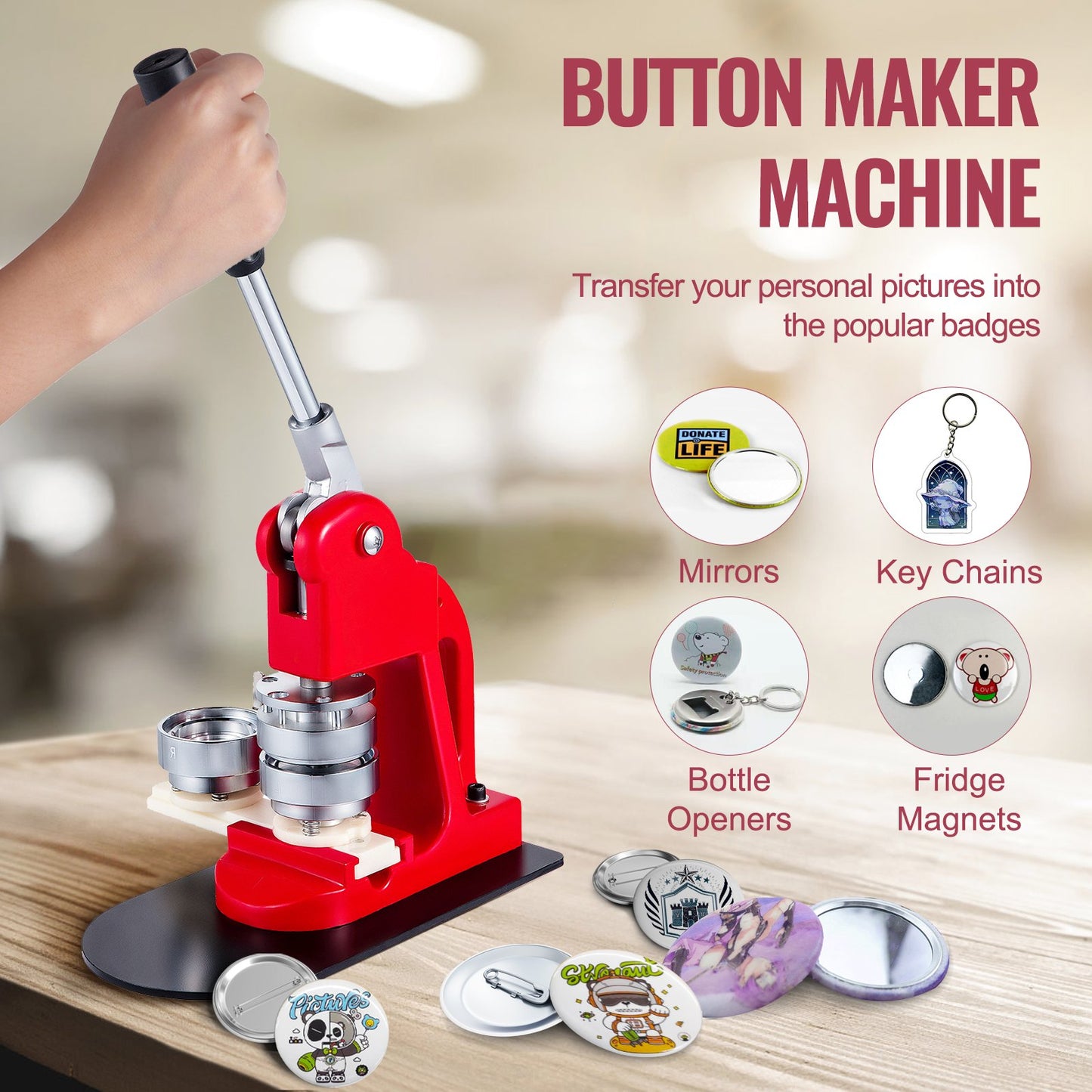 58mm Button Maker 2.28 Button and Badge Maker Machine Button Maker Press Punch Press Machine (1000pcs)