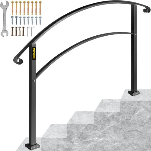 5FT Adjustable Wrought Iron Handrail Fits 3 Steps Outdoor Steps/Stairs