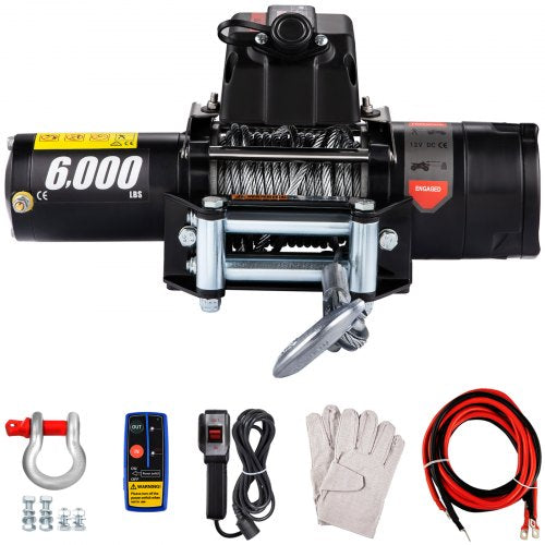 6000LBS 12V Recovery Electric Winch Series Wound Gear Train Remote Control