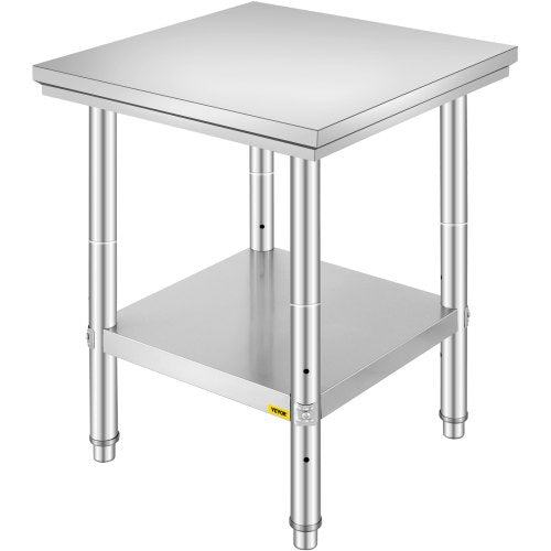 Work Table 24 x 24 x 32 Inches NSF Stainless Steel Work Table for Commercial Kitchen Prep Workbench 60X60X80cm with Lower Shelf Work Table Silvery for Commercial Kitchen Restaurant