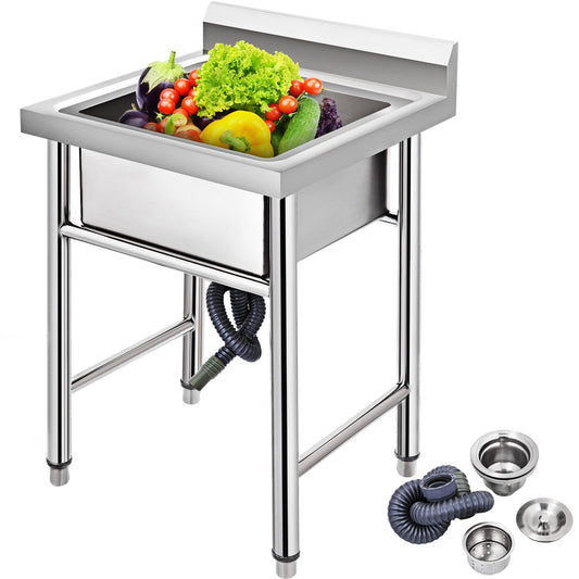 Handmade Sink Non-magnetic Stainless Steel Kitchen Sink Hand Made 1 Compartment 17.5?x 10 x 16.5 Inch Capacity Huge Tub Sink for Farmhouse Cafe Shop Hospital