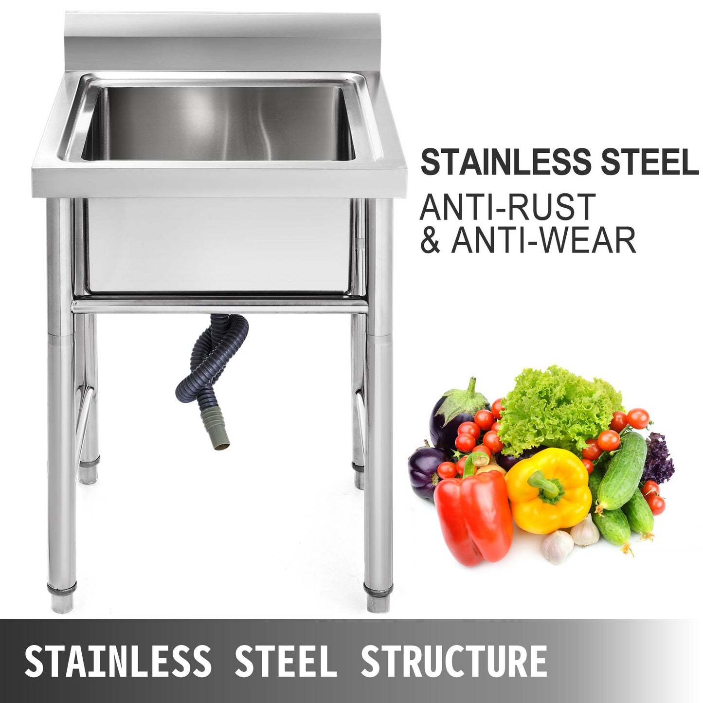 Handmade Sink Non-magnetic Stainless Steel Kitchen Sink Hand Made 1 Compartment 17.5?x 10 x 16.5 Inch Capacity Huge Tub Sink for Farmhouse Cafe Shop Hospital