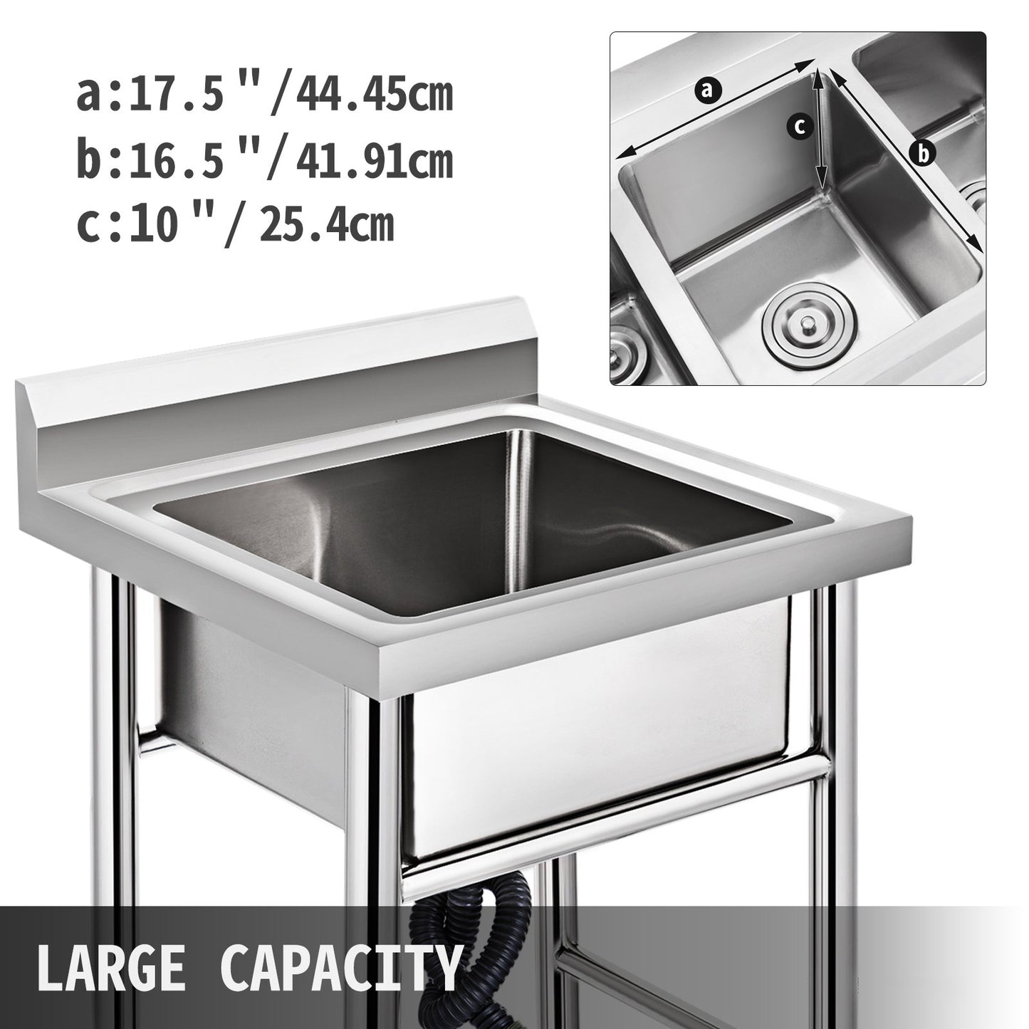 Handmade Sink Non-magnetic Stainless Steel Kitchen Sink Hand Made 1 Compartment 17.5?x 10 x 16.5 Inch Capacity Huge Tub Sink for Farmhouse Cafe Shop Hospital
