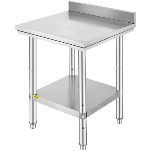 Work Table 24 x 24 x 34 Inches NSF Stainless Steel Work Table for Commercial Kitchen Prep Workbench 60X60X88cm with Lower Shelf Work Table Silvery for Commercial Kitchen Restaurant
