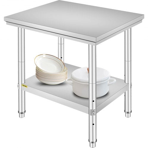 Work Table 24 x 30 x 32 Inches NSF Stainless Steel Work Table for Commercial Kitchen Prep Workbench 60X76X80cm with Lower Shelf Work Table Silvery for Commercial Kitchen Restaurant
