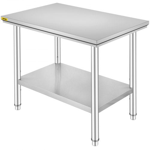 Work Table 24 x 36 x 32 Inches NSF Stainless Steel Work Table for Commercial Kitchen Prep Workbench 60X90X80cm with Lower Shelf Work Table Silvery for Commercial Kitchen Restaurant