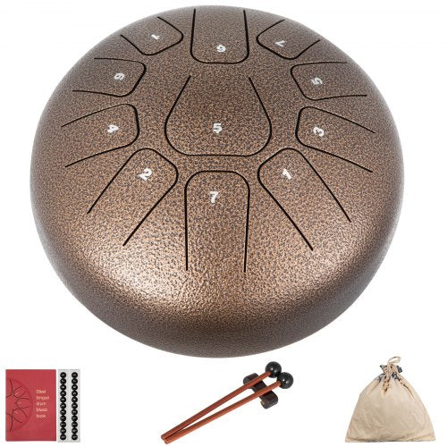 Steel Drum 11 Notes Percussion Instrument 8 Inches Tongue Drum, Steel Tongue Drum, Steel Drums Instruments With Bag, Book, Mallets, Mallet Bracket, Hang Pan Drum Instrument, Chestnut