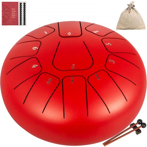 Steel Drum 11 Notes Percussion Instrument 8 Inches Tongue Drum, Steel Tongue Drum, Steel Drums Instruments With Bag, Book, Mallets, Mallet Bracket, Hang Pan Drum Instrument, Red