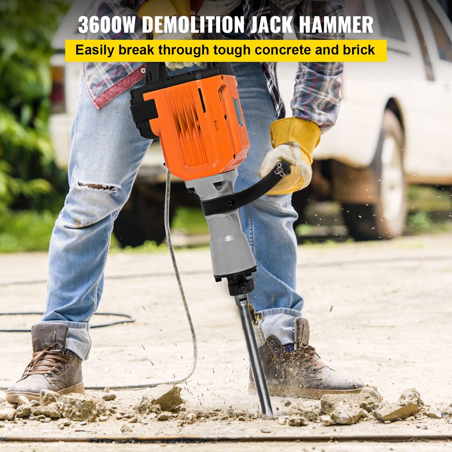 Update 3500W Electric Breaker, 230V Electric Demolition Jack Hammer Drill, 1800 R/Min Chisel Concrete Road Breaker 360° Foregrip for Crushing Concrete