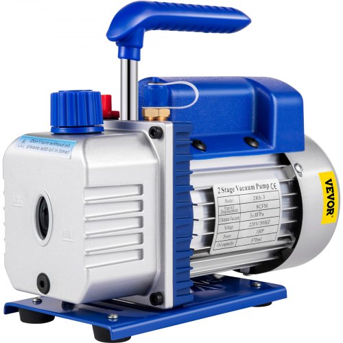 Vacuum Pump 9 CFM 1 HP Double Stage Air Conditioning Vacuum Pump 220V 5PA Ultimate Vacuum Refrigerant HVAC Air Tool Rotary Vane Vacuum Pump for Automobile Reparation Vacuum Evacuation