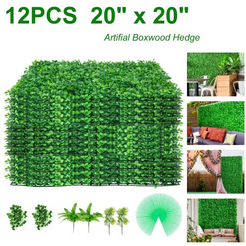 Artificial Boxwood Panel UV 20" X 20" Boxwood Hedge Wall Panels, Artificial Grass Backdrop Wall 4 cm Green Grass Wall, Fake Hedge for Decor Privacy Fence Indoor, Outdoor Garden Backyard (12Pack)