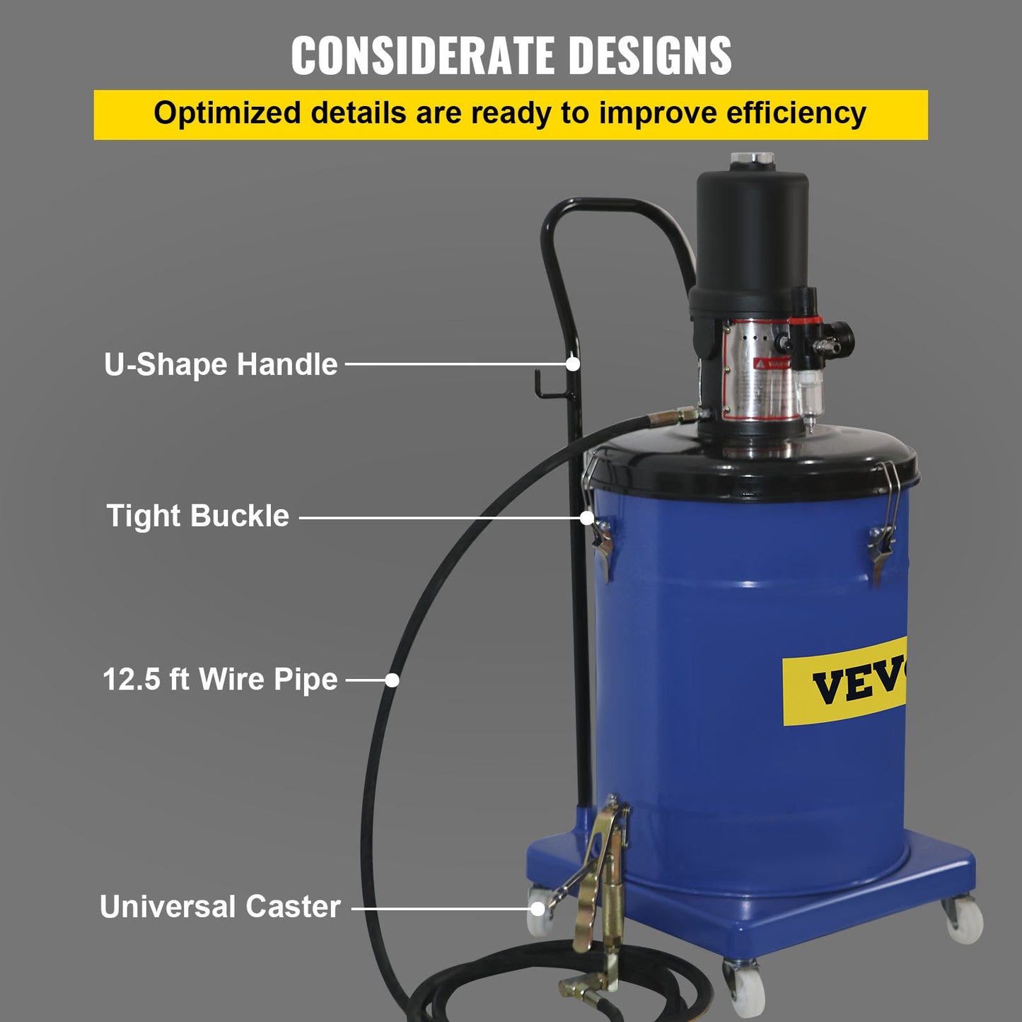 Grease Pump 10 Gallon 40L Air Operated Grease Pump, 1.3L/Min Pneumatic Grease Bucket Pump, 48-52MPa Portable Grease Pump, 80:1 Ratio Oil Bucket Pump, with Pressure Hydraulic Hose, Grease Gun
