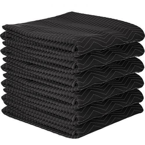 Moving Blankets, 6 Packs - 80" x 72" (32.4 lb/dz Weight), Professional Non-Woven & Recycled Cotton Material Packing Blankets, Heavy-Duty Shipping Pads for Protecting Furniture, Floors, Black