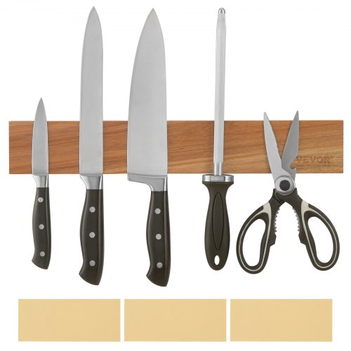 Magnetic Knife Holder with Enhanced Strong Magnet, 16" No Drilling Knife Strips Organizer for Wall, Multifunctional Storage Acacia Wood Knives Rack, Knife Bar for Kitchen Knives, Utensils, Tools