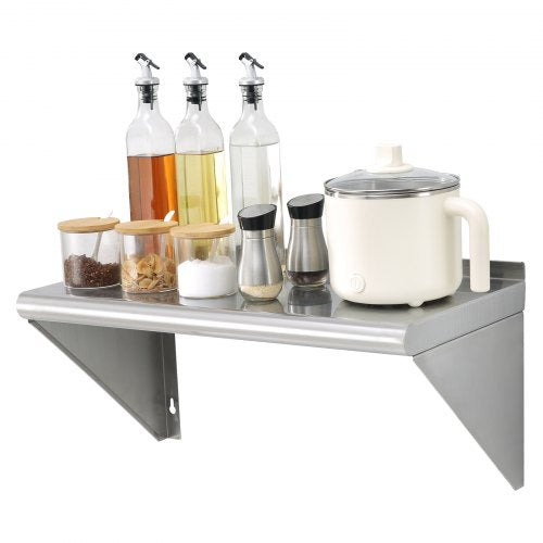 12" x 24" Stainless Steel Shelf, Wall Mounted Floating Shelving with Brackets, 230 lbs Load Capacity Commercial Shelves, Heavy Duty Storage Rack for Restaurant, Kitchen, Bar, Home, and Hotel
