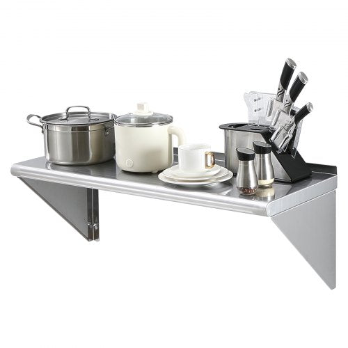 14" x 36" Stainless Steel Shelf, Wall Mounted Floating Shelving with Brackets, 300 lbs Load Capacity Commercial Shelves, Heavy Duty Storage Rack for Restaurant, Kitchen, Bar, Home, and Hotel