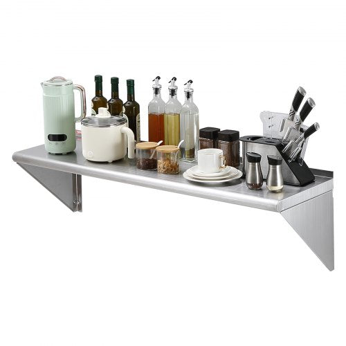 14" x 48" Stainless Steel Shelf, Wall Mounted Floating Shelving with Brackets, 350 lbs Load Capacity Commercial Shelves, Heavy Duty Storage Rack for Restaurant, Kitchen, Bar, Home, and Hotel