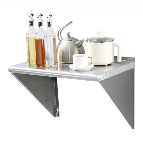 18" x 24" Stainless Steel Shelf, Wall Mounted Floating Shelving with Brackets, 300 lbs Load Capacity Commercial Shelves, Heavy Duty Storage Rack for Restaurant, Kitchen, Bar, Home, and Hotel