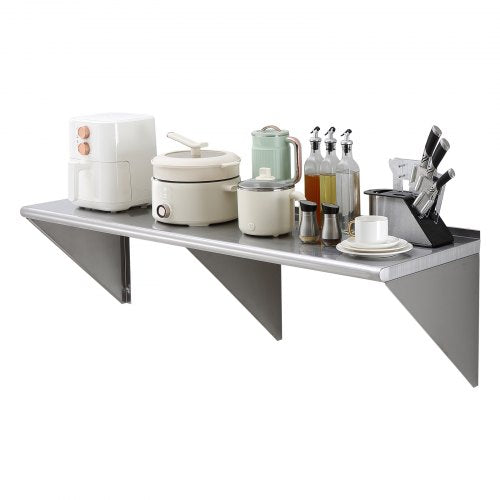 18" x 60" Stainless Steel Shelf, Wall Mounted Floating Shelving with Brackets, 450 lbs Load Capacity Commercial Shelves, Heavy Duty Storage Rack for Restaurant, Kitchen, Bar, Home, and Hotel
