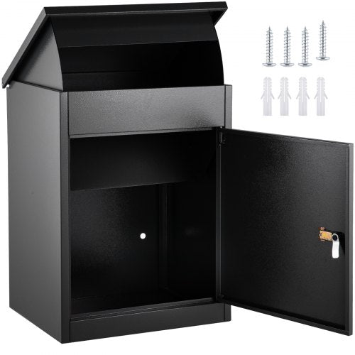 Parcel Drop Box Gray Galvanized Steel 17.32x13.78x22.83in Wall Mounted Package Drop Box with Lockable Storage Compartment Heavy Duty Weatherproof for Express Mail Delivery for Home&Business Use