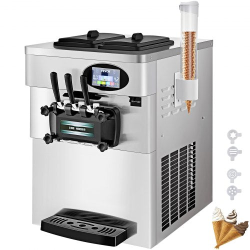 Commercial  Soft Ice Cream Machine 2200W Countertop Soft Ice Cream Machine 5.3 to 7.4 Gallons per Hour Ice Cream Machine for Restaurants Bars Cafes Bakeries