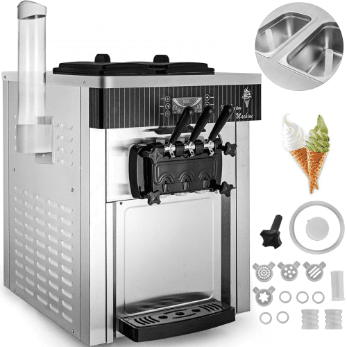 Soft Ice Cream Machine 2200W Commercial Countertop Soft Ice Cream Maker Machine 5.3 to 7.4 Gallons per Hour Ice Cream Machine for Restaurants Bars Cafes Bakeries