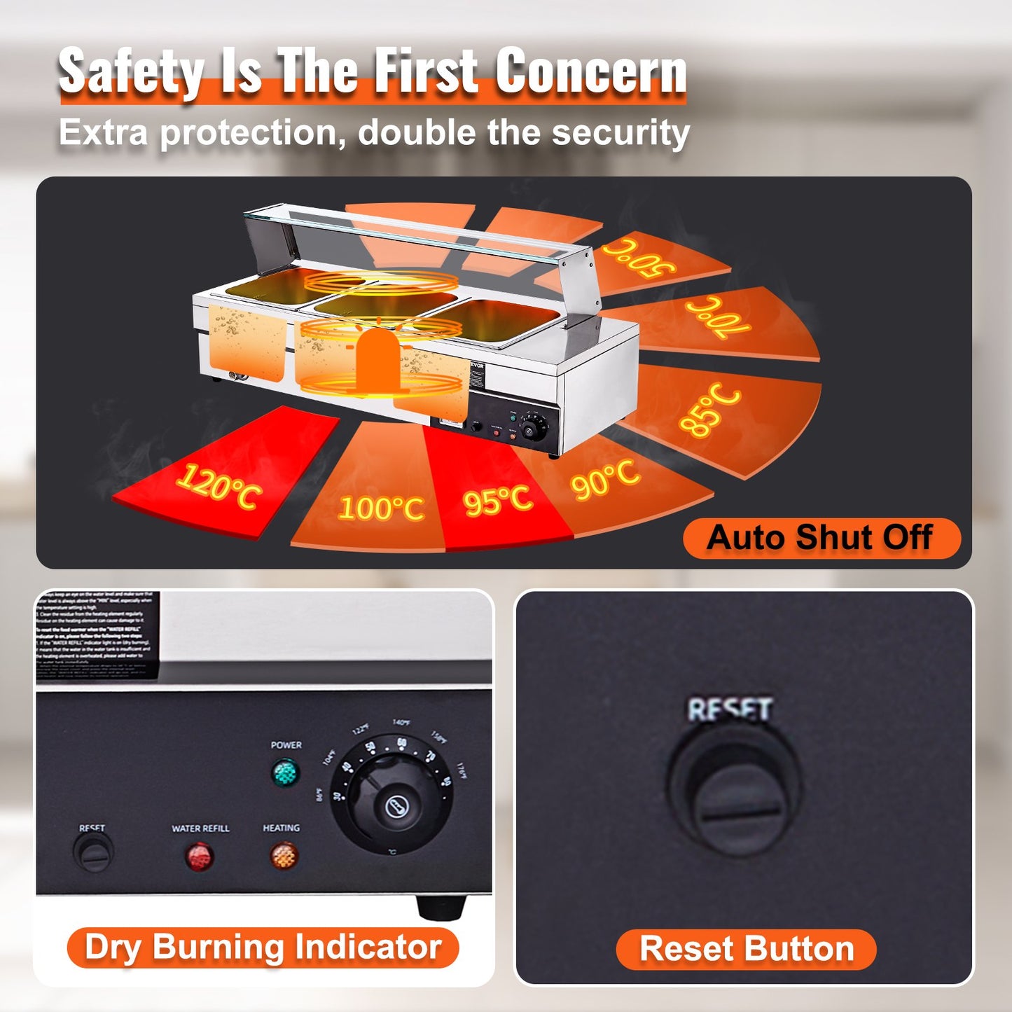 Commercial Electric Food Warmer Countertop Buffet 3*12Qt with Glass Shield