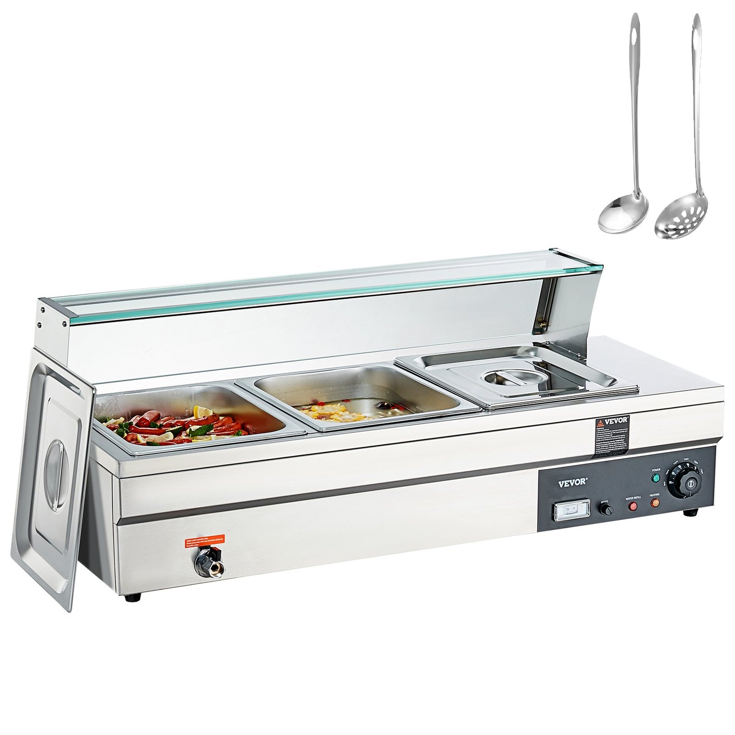 Commercial Electric Food Warmer Countertop Buffet 3*12Qt with Glass Shield