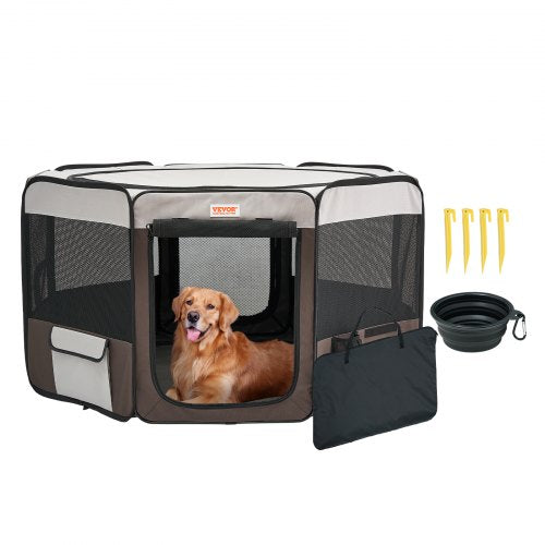 Foldable Pet Playpen, 46 inch Portable Dog Playpen, Crate Kennel for Puppy, Dog, Cat, Premium Waterproof 600D Oxford Cloth, Removable Zipper, for Indoor Outdoor Travel Camping Use (Octagon, L)