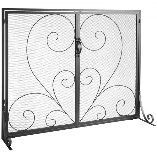 Fireplace Screen 2 Panel with Door, Sturdy Iron Mesh Fireplace Screen, 990(L) x802(H)MM Spark Guard Cover, Simple Installation, Free Standing Fire Fence Grate for Living Room Home Decor Vintage