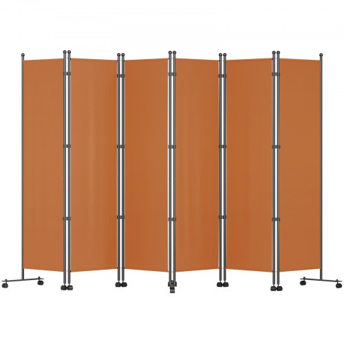 6 Panel Room Divider, 6 FT Tall, Freestanding & Folding Privacy Screen w/ Swivel Casters & Aluminum Alloy Frame, Oxford Bag Included, Room Partition for Office Home, 121"W x 14"D x 73"H, Orange