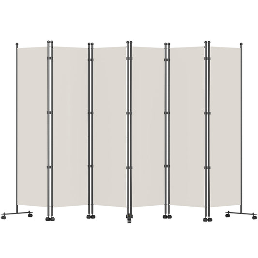 6 Panel Room Divider, 6 FT Tall, Freestanding & Folding Privacy Screen w/ Swivel Casters & Aluminum Alloy Frame, Oxford Bag Included, Room Partition for Office Home, 121" W x 14" D x 73"H, White