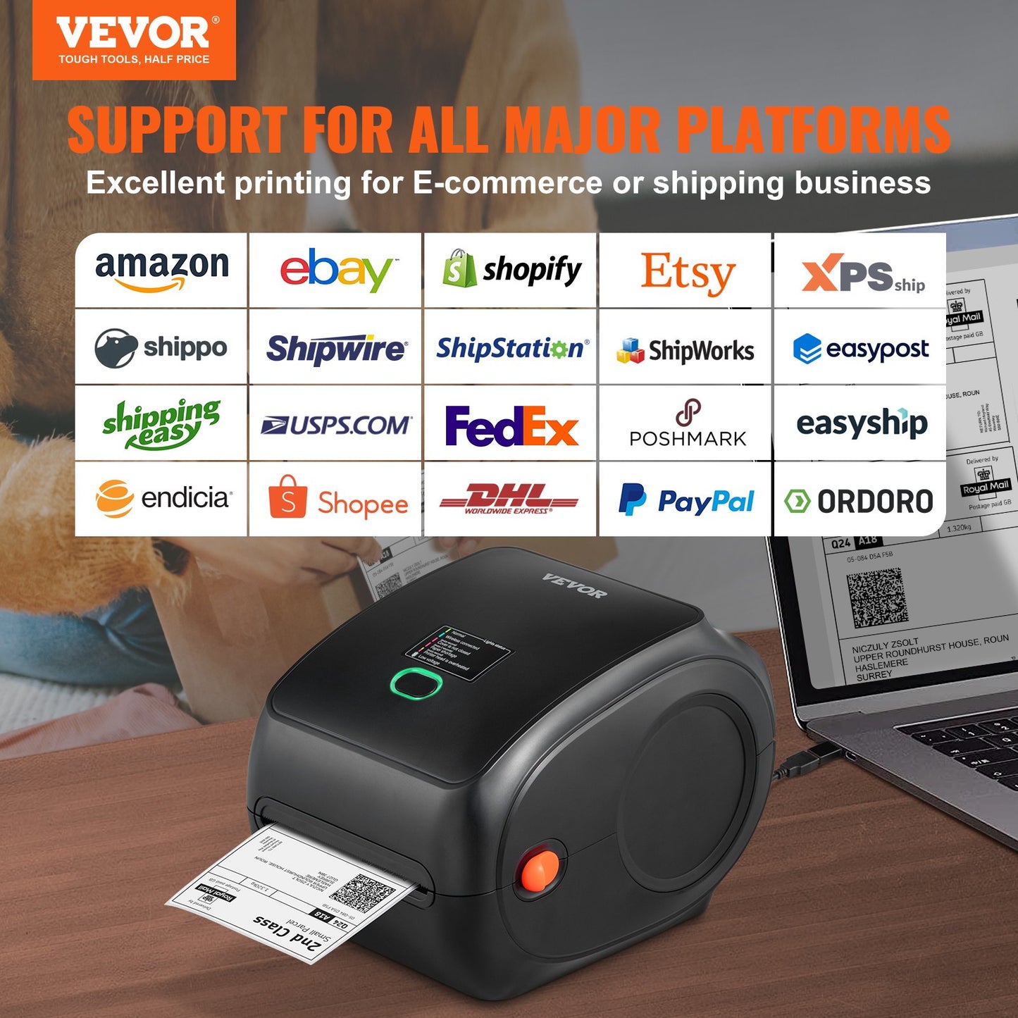 Thermal Label Printer 4x6 300DPI USB/Bluetooth for Amazon eBay Etsy UPS