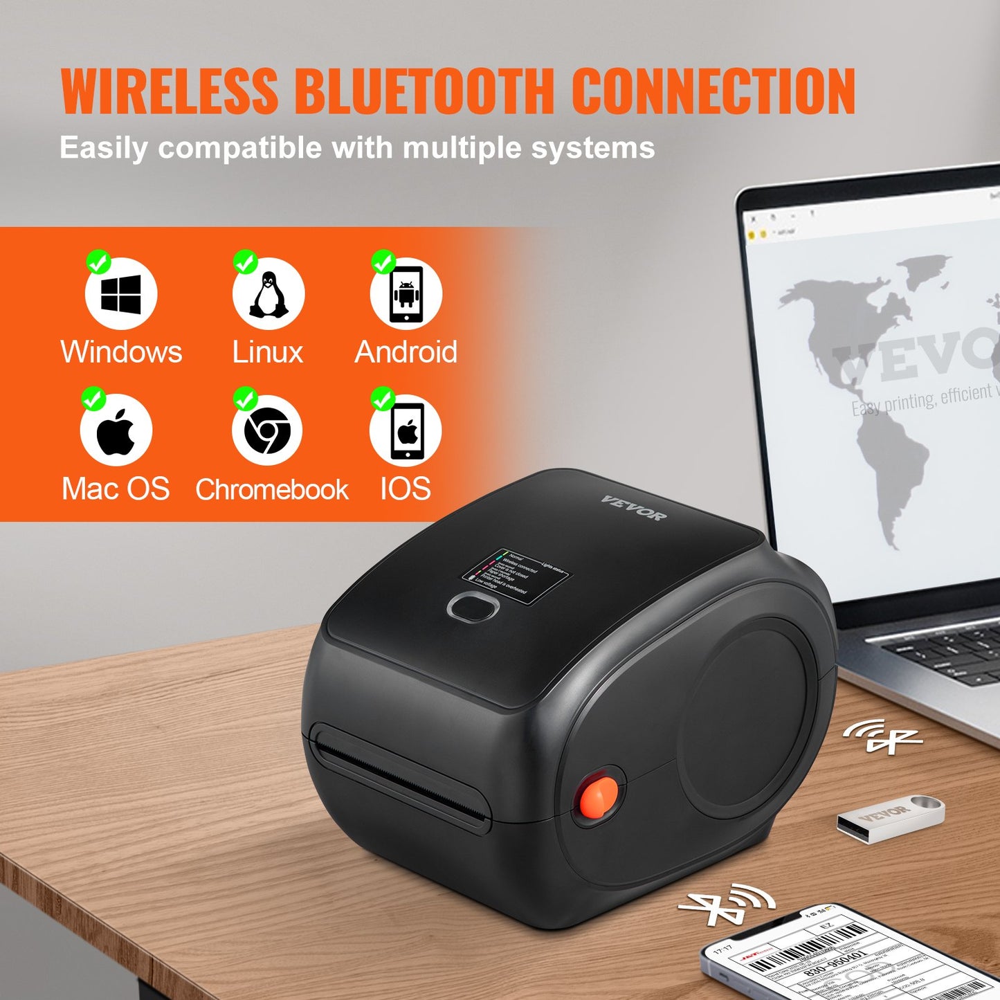 Thermal Label Printer 4x6 300DPI USB/Bluetooth for Amazon eBay Etsy UPS