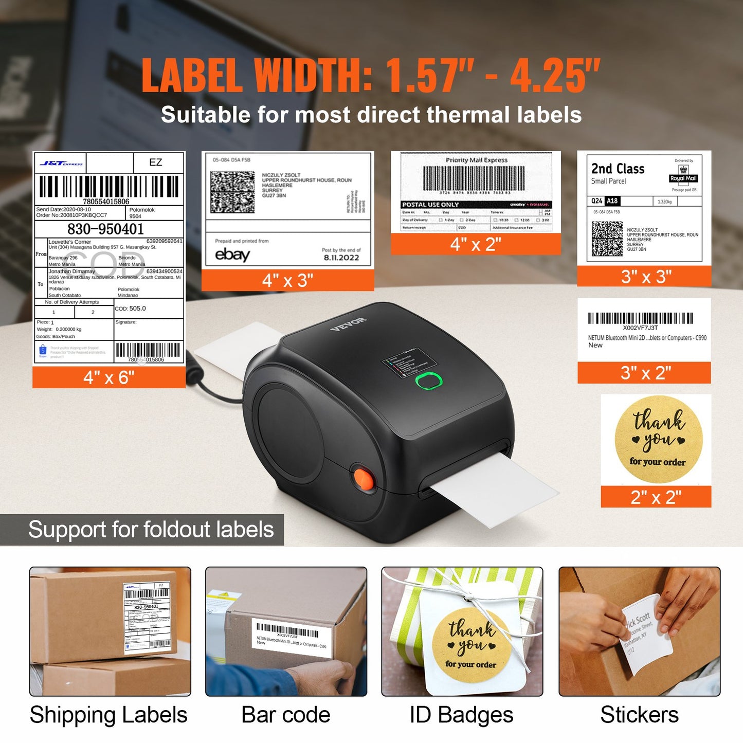 Thermal Label Printer 4x6 300DPI USB/Bluetooth for Amazon eBay Etsy UPS